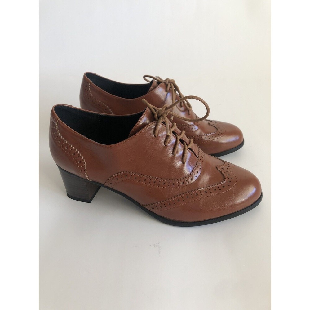 Odema Brown Leather Heel Boot Wingtip Size 40